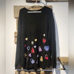 CHARLIE B Black Sweater with Vibrant Heart Accents